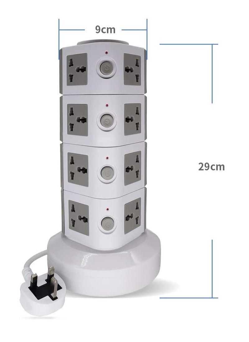 JAJEEK Universal Vertical Tower Power Strip – Multi-Socket (110V-250V) with 2 USB Ports, Electric Charging Station Surge Protector, Four-Layer Design, Suitable for Any Country - Image 3