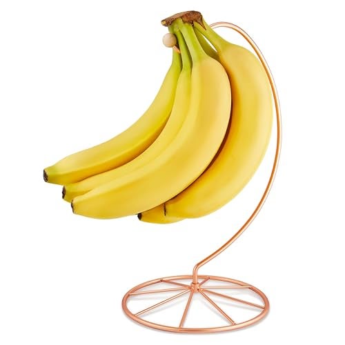 Homeries Banana Holder Modern Rack Hanger Tree Stand Hook for Kitchen Countertop Satin Nickel Banana Holder Keeper Stand Copper New - Image 1