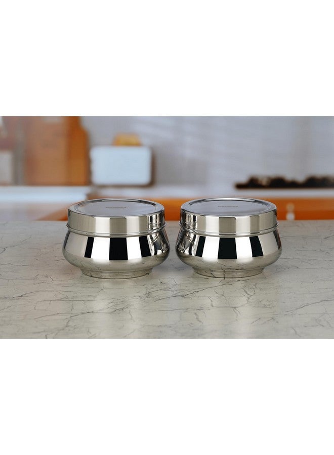 Sumeet Stainless Steel Handi Shape Big Size Canisters/Dabba/Storage Containers Set for kitchen 14.5cm Dia, 1450ml, Pack of 2, Silver - Image 1