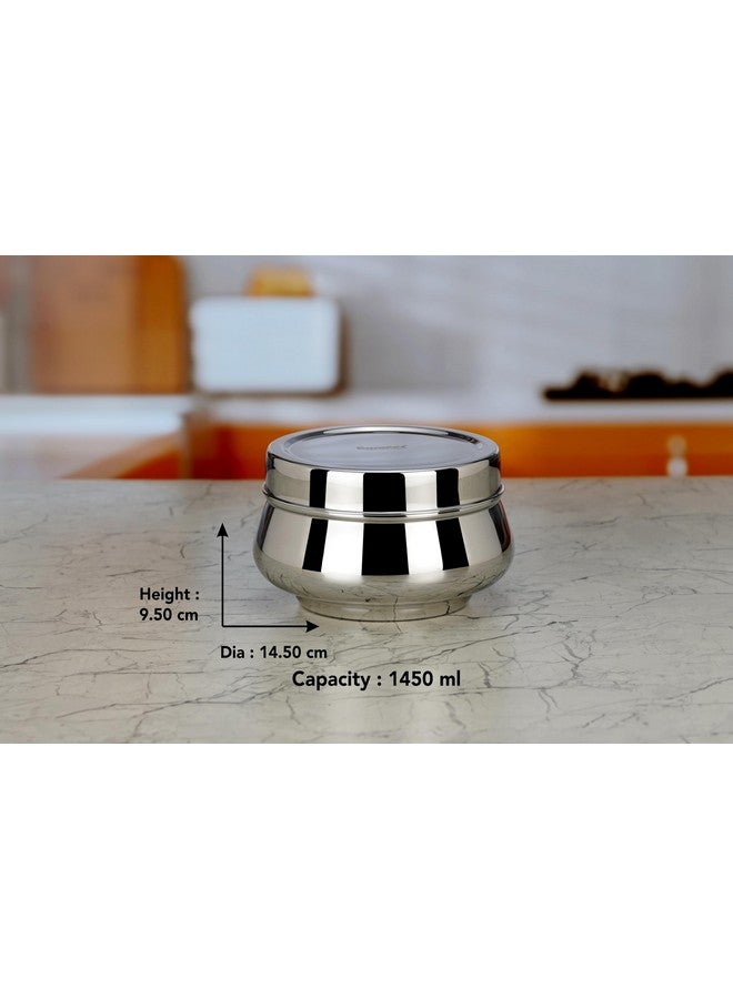 Sumeet Stainless Steel Handi Shape Big Size Canisters/Dabba/Storage Containers Set for kitchen 14.5cm Dia, 1450ml, Pack of 2, Silver - Image 4