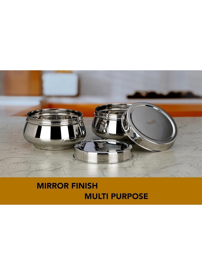 Sumeet Stainless Steel Handi Shape Big Size Canisters/Dabba/Storage Containers Set for kitchen 14.5cm Dia, 1450ml, Pack of 2, Silver - Image 2