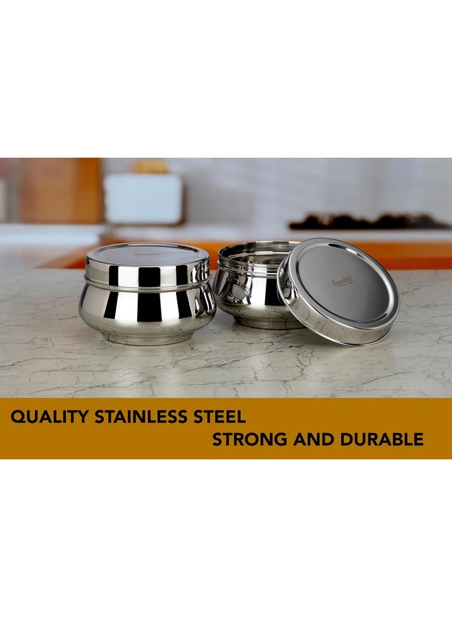 Sumeet Stainless Steel Handi Shape Big Size Canisters/Dabba/Storage Containers Set for kitchen 14.5cm Dia, 1450ml, Pack of 2, Silver - Image 5