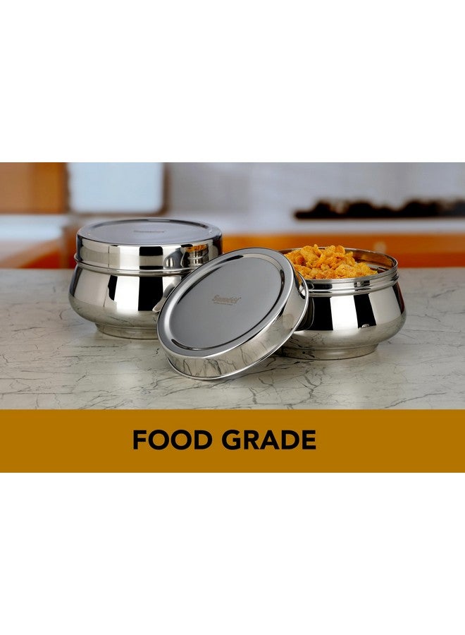 Sumeet Stainless Steel Handi Shape Big Size Canisters/Dabba/Storage Containers Set for kitchen 14.5cm Dia, 1450ml, Pack of 2, Silver - Image 3
