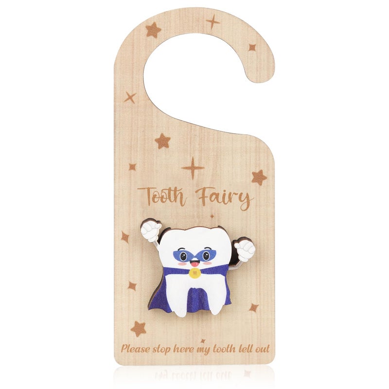 XIHIRCD Tooth Door Hanger with Money Holder Wooden Tooth Door Holder Tooth Keepsake Box Cute 3D Lost Teeth Pickup Box for Kids Room Decor Encourage GiftDark Blue - Image 1