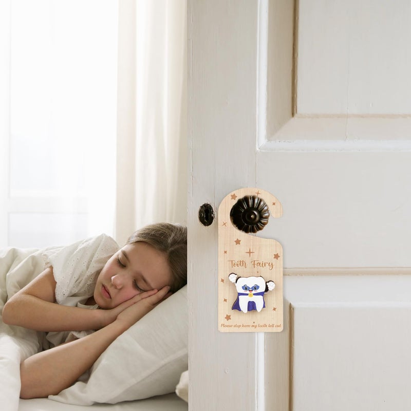 XIHIRCD Tooth Door Hanger with Money Holder Wooden Tooth Door Holder Tooth Keepsake Box Cute 3D Lost Teeth Pickup Box for Kids Room Decor Encourage GiftDark Blue - Image 5