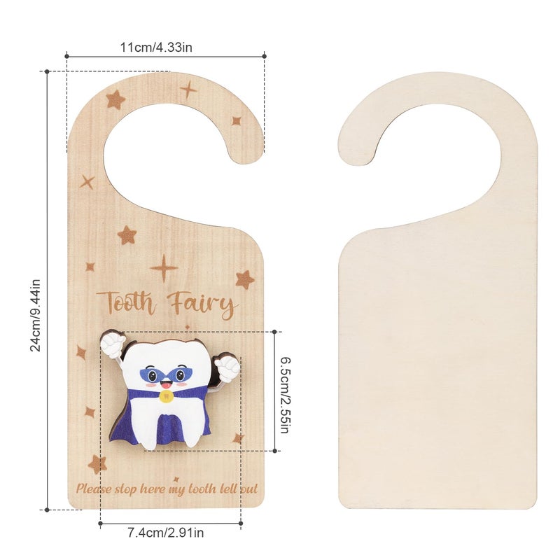 XIHIRCD Tooth Door Hanger with Money Holder Wooden Tooth Door Holder Tooth Keepsake Box Cute 3D Lost Teeth Pickup Box for Kids Room Decor Encourage GiftDark Blue - Image 3