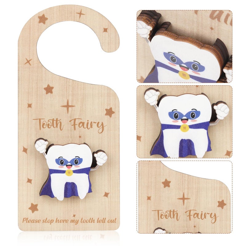 XIHIRCD Tooth Door Hanger with Money Holder Wooden Tooth Door Holder Tooth Keepsake Box Cute 3D Lost Teeth Pickup Box for Kids Room Decor Encourage GiftDark Blue - Image 4