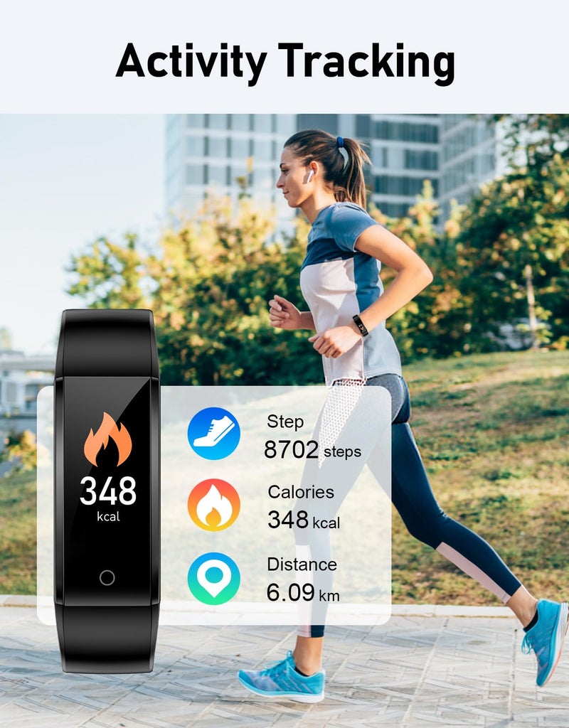 GRV No Bluetooth Pedometer Watch Fitness Tracker No Phone Needed, Step Counter Calories/Sleep Tracker for Walking Running for Men Women Waterproof (Black) - Image 2