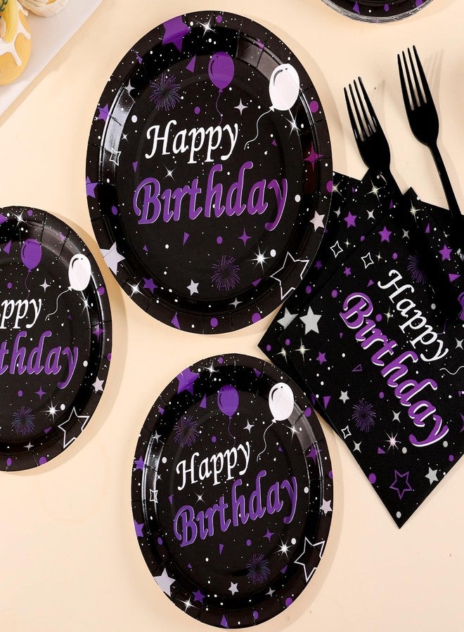 Cheery Land Purple Birthday Plates and Napkins set - Elegant Black Purple Happy Birthday Party Supplies Serve 25 Guests Happy Birthday Decorations for Women - Image 5