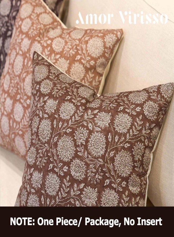 Amor Virisso Floral Pillow Covers 18x18 Throw Pillow Covers Vintage Block Print Pillow Cover Neutral Couch Pillows for Living Room Farmhouse Decorative Accent Sofa Pillows, Brown - Image 4
