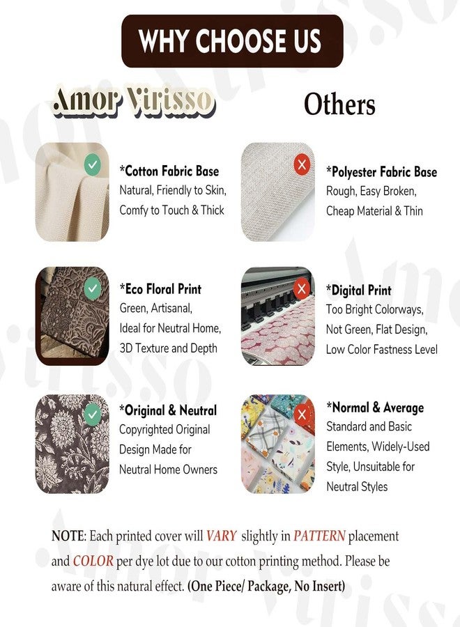 Amor Virisso Floral Pillow Covers 18x18 Throw Pillow Covers Vintage Block Print Pillow Cover Neutral Couch Pillows for Living Room Farmhouse Decorative Accent Sofa Pillows, Brown - Image 5