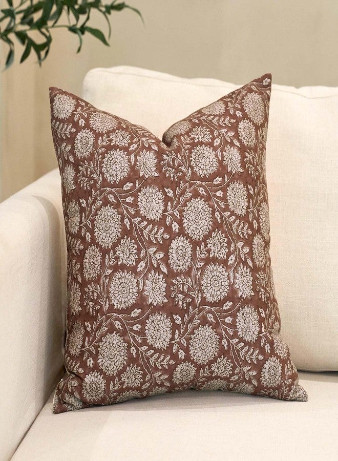 Amor Virisso Floral Pillow Covers 18x18 Throw Pillow Covers Vintage Block Print Pillow Cover Neutral Couch Pillows for Living Room Farmhouse Decorative Accent Sofa Pillows, Brown - Image 1