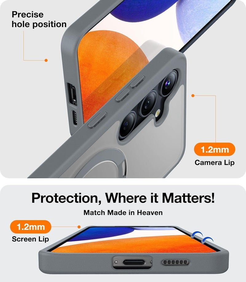 AIBEX Back Cover for Samsung S25+ with OStand Ring Kickstand | Mag-Saf Compatible Magnetic Metal Alloy Ring | Wireless Charging | Slim Thin Scratch Resistant Armor | Shockproof Protective Case- Grey - Image 2