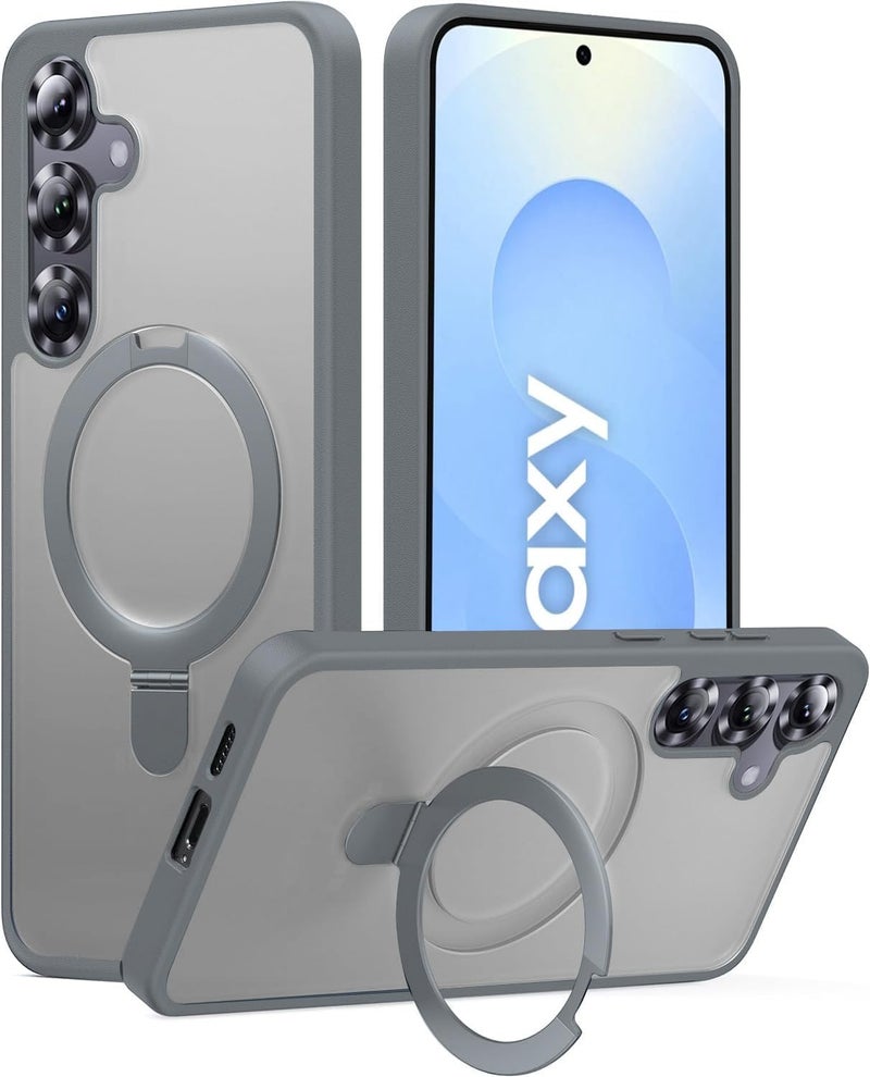AIBEX Back Cover for Samsung S25+ with OStand Ring Kickstand | Mag-Saf Compatible Magnetic Metal Alloy Ring | Wireless Charging | Slim Thin Scratch Resistant Armor | Shockproof Protective Case- Grey - Image 1