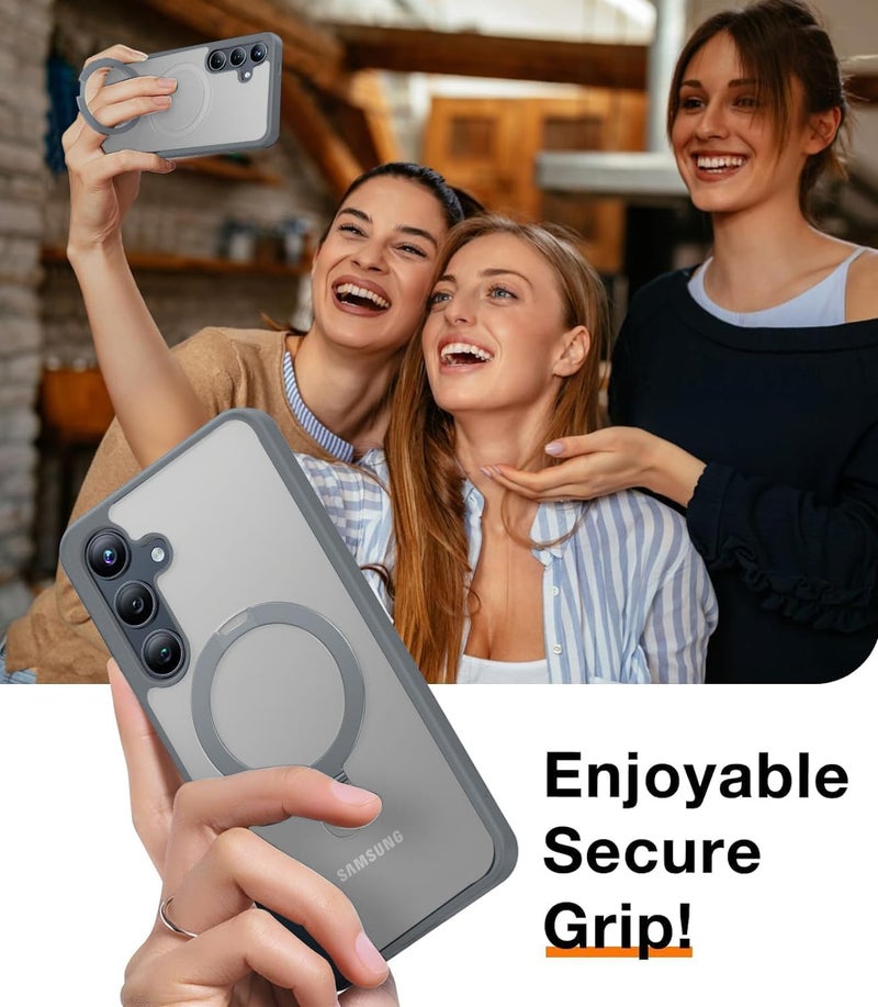 AIBEX Back Cover for Samsung S25+ with OStand Ring Kickstand | Mag-Saf Compatible Magnetic Metal Alloy Ring | Wireless Charging | Slim Thin Scratch Resistant Armor | Shockproof Protective Case- Grey - Image 4