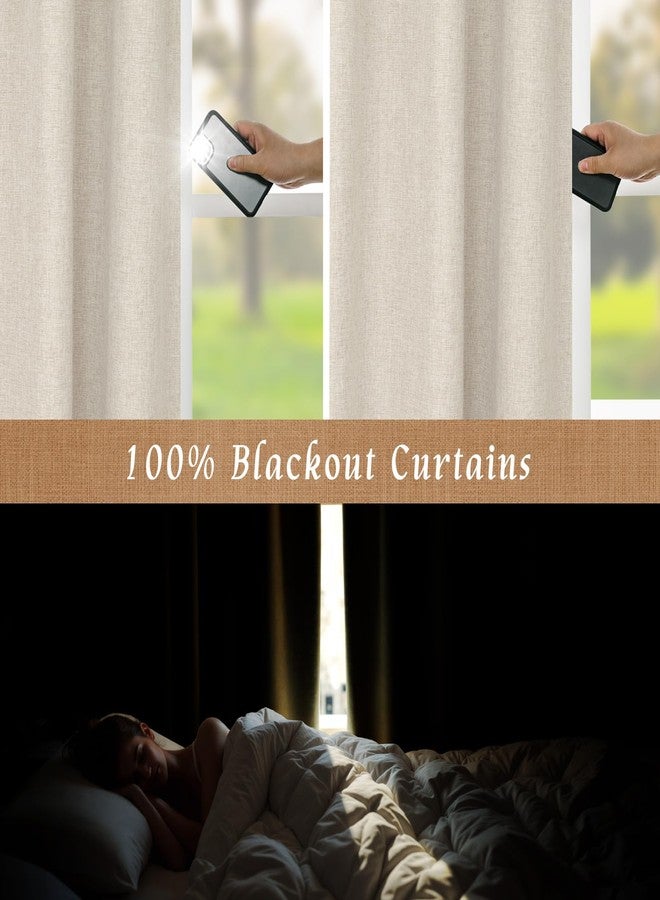 LAMIT Linen 100% Blackout Window Curtains for Bedroom, 45 Inches Linen Textured Thermal Farmhouse Curtains Back Tab and Rod Pocket Window Panels with White Liner, 2 Panels, 38 x 45 Inch, Oatmeal - Image 4