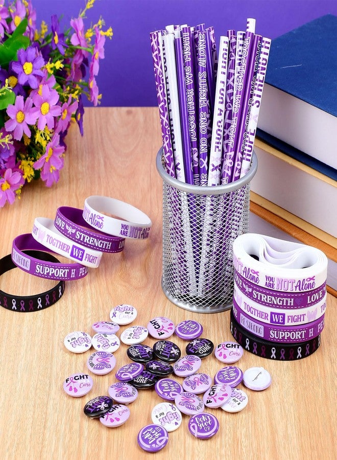 Ferreve 90 Pcs Epilepsy Awareness Accessories Include 30 Purple Ribbon Bracelets 30 Button Pins 30 Inspirational Pencils Epilepsy Awareness Items for Public Charity Party Supplies - Image 4
