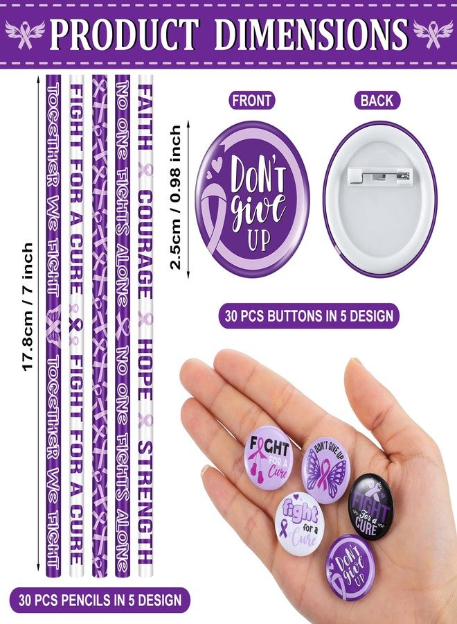Ferreve 90 Pcs Epilepsy Awareness Accessories Include 30 Purple Ribbon Bracelets 30 Button Pins 30 Inspirational Pencils Epilepsy Awareness Items for Public Charity Party Supplies - Image 3