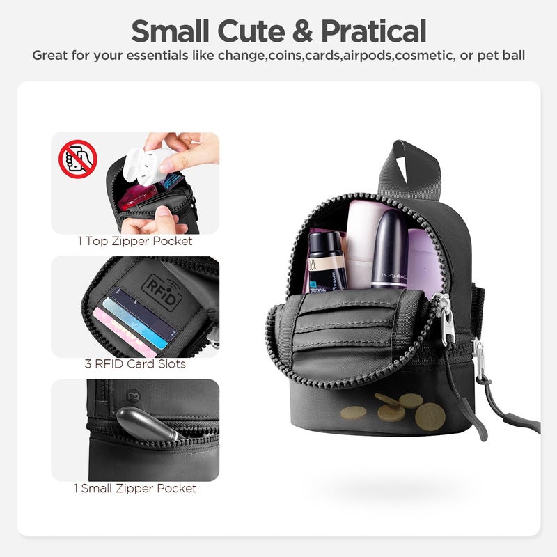 Babysun Mini Backpack Keychain Wristlet Pouch Small Change Coin Purse Cute Zipper Wallet With 3 RFID Card Slots For Women/Men Airpods Cosmetics (Black) - Image 4