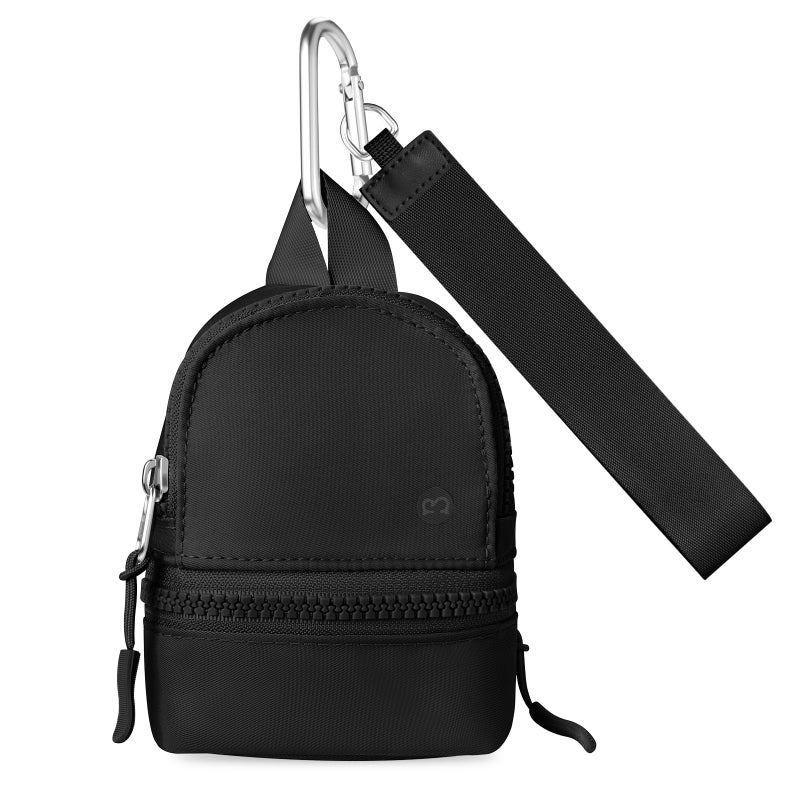 Babysun Mini Backpack Keychain Wristlet Pouch Small Change Coin Purse Cute Zipper Wallet With 3 RFID Card Slots For Women/Men Airpods Cosmetics (Black) - Image 1