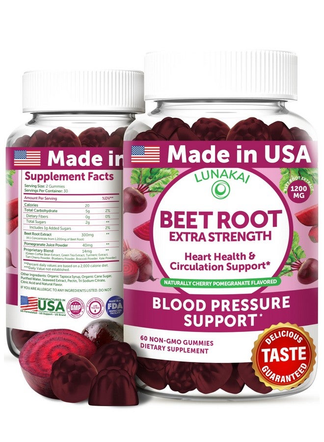 Lunakai USA Made Beet Root Gummies with Antioxidant Blend - Delicious Non-GMO Beet Chews, 60ct - Image 1