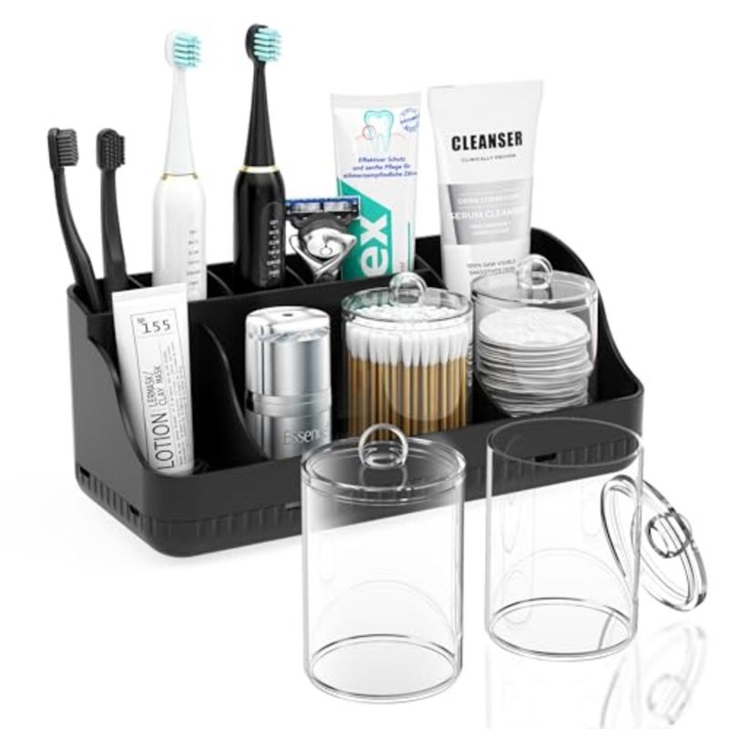 Bathroom Counter Organizer and Storage, 7 Slots Detachable Toothbrush Holders for Bathrooms, Anti-Slip Electric Toothbrush and Toothpaste Holder Countertop Vanity Organizer Accessories for Adults