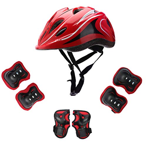 HENXING Kids Helmet Knee Elbow Pads Wrist Guard Sport Protective Gear Adjustable Scooter Skateboard Roller Bike Skate Cycling Safety Set for Boy Girl 4-12 Years(Red) - Image 1