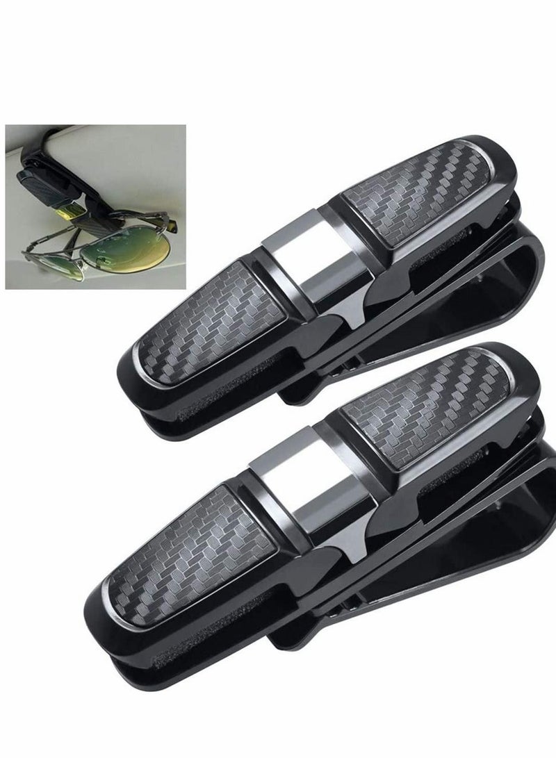 Hanger Eyeglasses Mount 180 Degree Rotational Ticket Card Clip Double-Ends Carbon Fiber Silver 2 Pcs Car Glasses Holder Sunglasses Sun Visor - Image 1