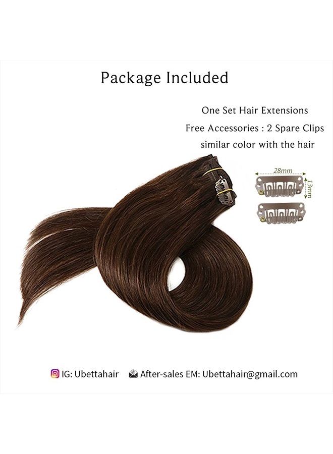 Ubetta Clip in Hair Extensions, Dark Brown Remy Human Hair Extensions Clip in 7 Pieces 70g Silky Straight Double Weft Real Hair Extensions 15 Inch Clip on for Women - Image 5