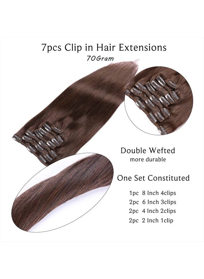 Ubetta Clip in Hair Extensions, Dark Brown Remy Human Hair Extensions Clip in 7 Pieces 70g Silky Straight Double Weft Real Hair Extensions 15 Inch Clip on for Women - Image 3