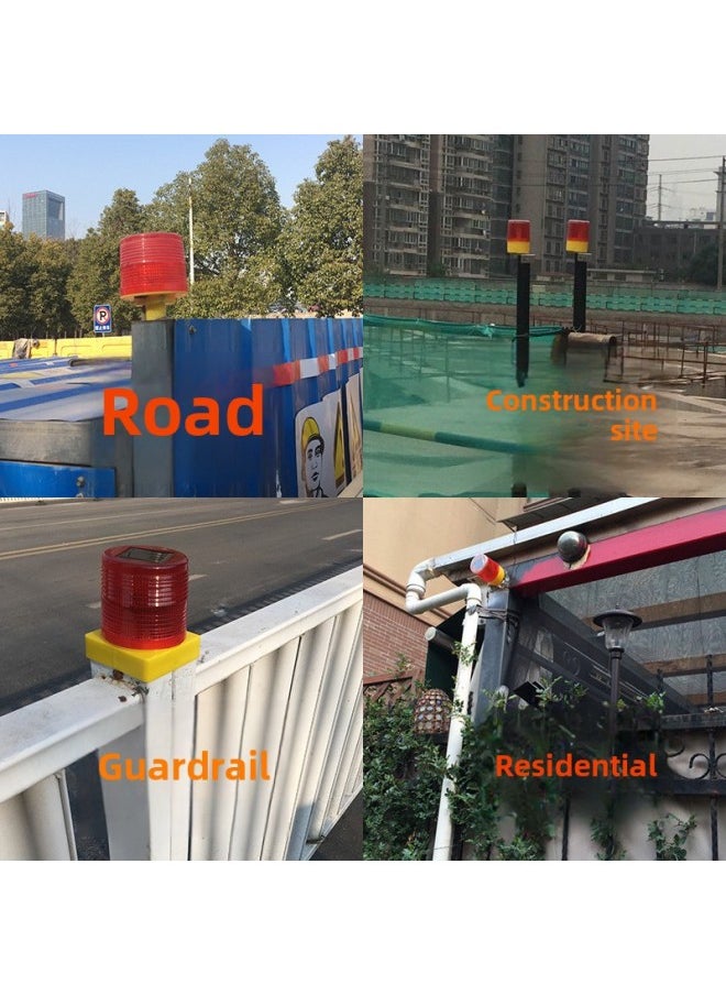 General - Solar Warning Flash Lamp 3LED Road Construction Safety Barrier Lamp Tower Crane Strobe Red Light Waterproof Signal Lamp-Color:06 Sets Of 8cm Square Tube - Image 1