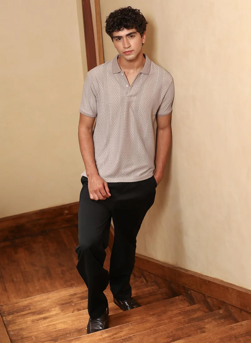 CAHOOT  Men's Almond Beige Marquise-Panel Jacquard Polo T-Shirt for Men | Best Price UAE