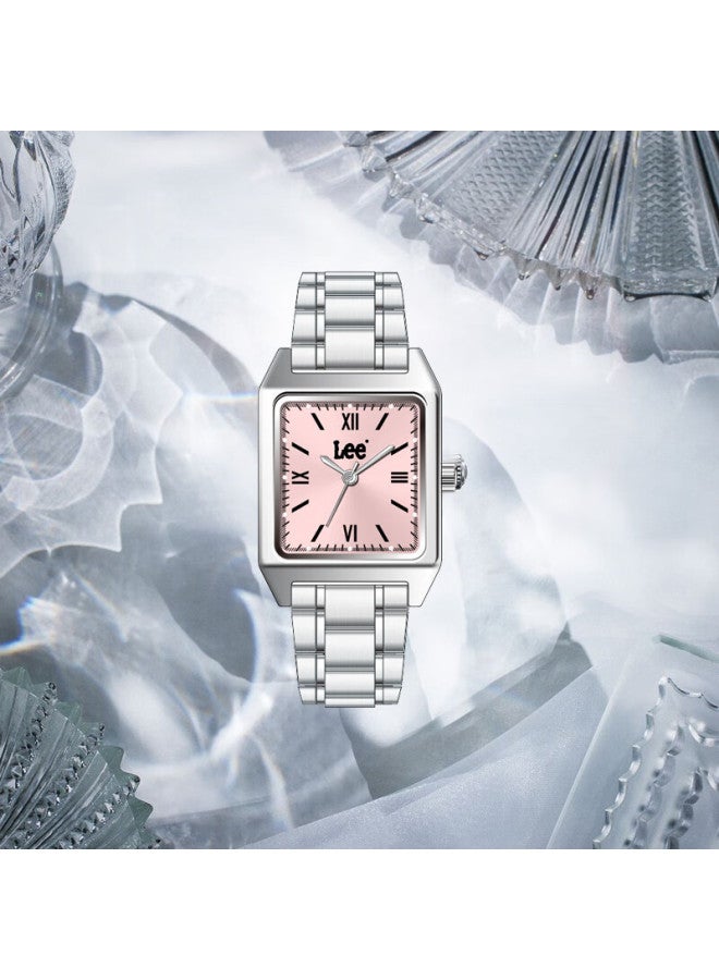 Lee Women's Watch, Light Luxury Niche High-end Feel, Simple Square Watch, Quartz Birthday New Year Gift, Cross-year M485 Pink Steel - Image 2