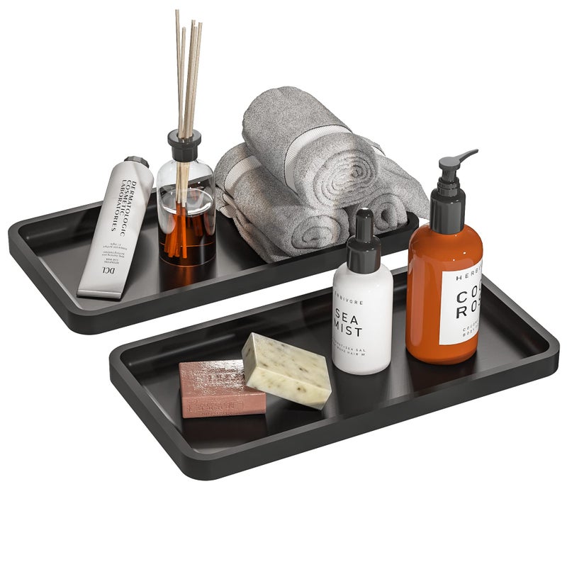 Weenson Weenson Bathroom Vanity Trays for Countertop Toiletries Decor Candle Perfume Makeup Kitchen Tray for Soap Dispenser Spice Salt Oil Black Tray for Toilet Tank Nightstand Coffee Set of 2 