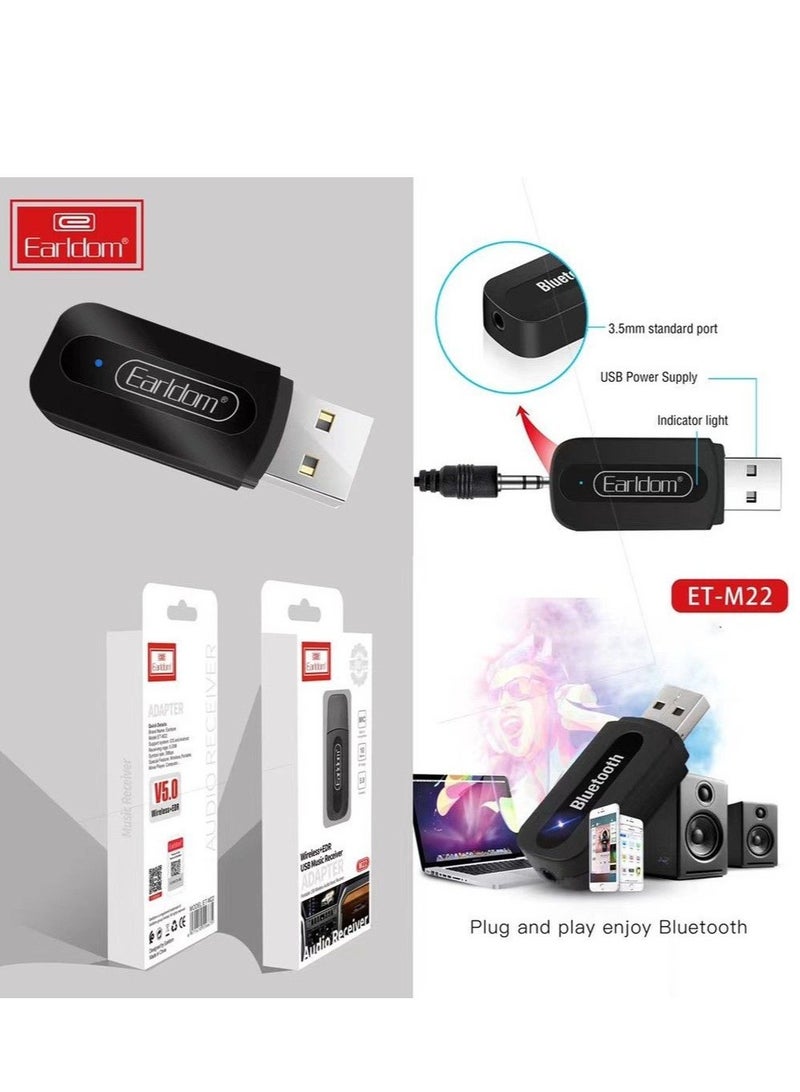 JAJEEK "M22 USB Car & Home Stereo Bluetooth Receiver 3.5mm – Wireless Audio Adapter for Car Stereo, Speakers & More (Black)" - Image 2