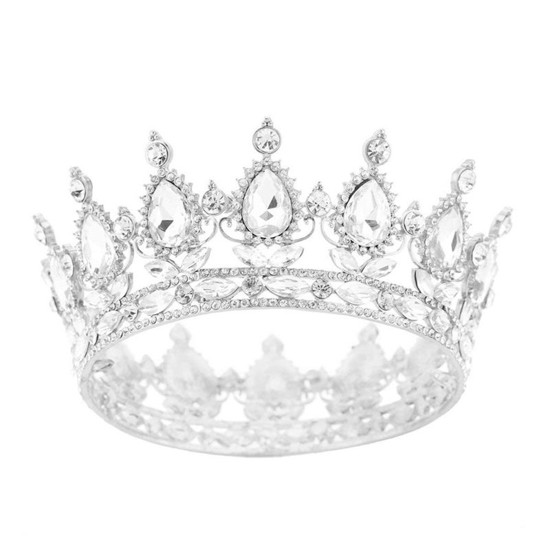 S SNUOY Queen Crowns for Women Silver Crown Crystal Tiaras for Women Full Round Headpiece for Birthday Wedding Party Head Accessoies