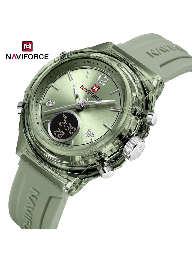 NAVIFORCE Transparent Sport Watch Green & Silver Waterproof Analog-Digital Silicone Strap  - Image 1