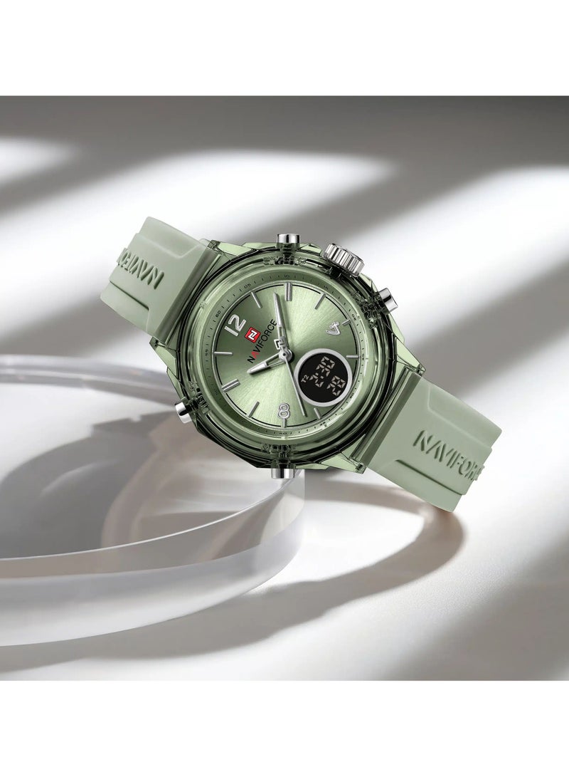 NAVIFORCE Transparent Sport Watch Green & Silver Waterproof Analog-Digital Silicone Strap  - Image 3