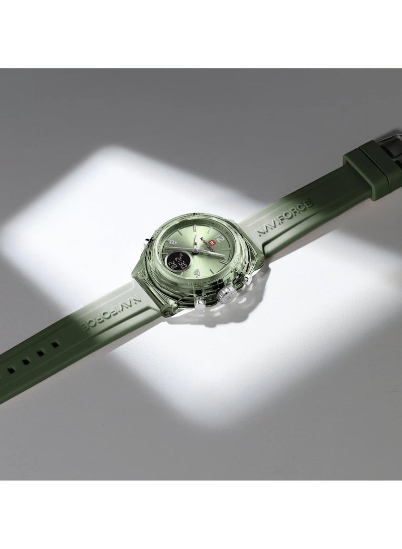 NAVIFORCE Transparent Sport Watch Green & Silver Waterproof Analog-Digital Silicone Strap  - Image 4
