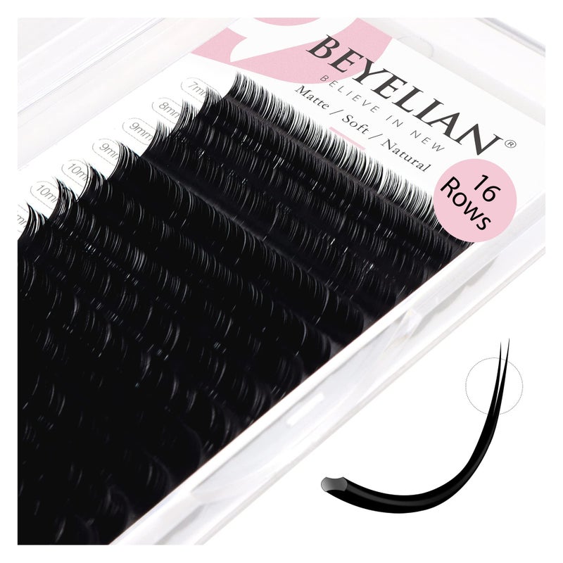 BEYELIAN Flat Eyelash Extension Ellipse Lash Extensions 015 C Curl 715mm 16 Rows Matte Black Eyelash Extension Supplies Classic Lash Extensions Individual Eyelashes Salon Use