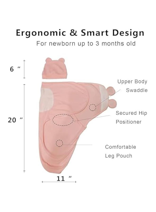 HOOKOR 3-Pack Baby Swaddle Sleep Sacks - Soft Cotton Swaddle - Ergonomic Baby Swaddles 0-3 Months (Pink) - Image 3