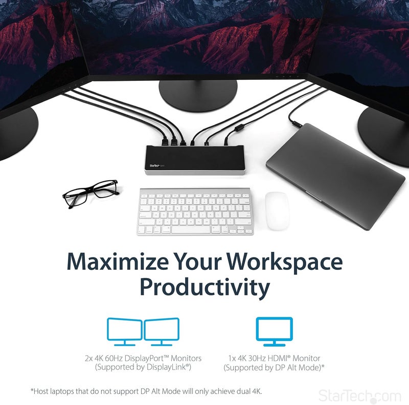 StarTechcom 4K USBC Dock Triple UHD 4K Monitor Docking Station MacWindows HDMI  DisplayPort 100W PD 5x USB 5Gbps Hub TAA - Image 4