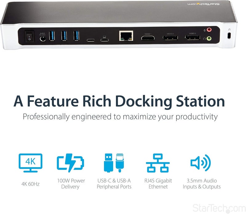StarTechcom 4K USBC Dock Triple UHD 4K Monitor Docking Station MacWindows HDMI  DisplayPort 100W PD 5x USB 5Gbps Hub TAA - Image 3