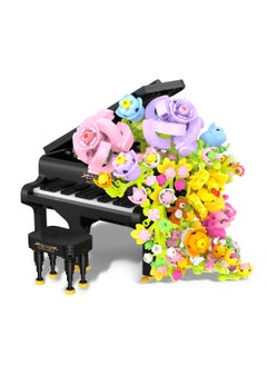Excefore Piano Flower Bouquet Building Decoration Set, Flower Bouquet Building Kit with Lights, Artificial Flowers with Roses Campanula, Home Decoratiion Valentines Day, Gifts Table Art for Adults (860pcs)  - Image 1