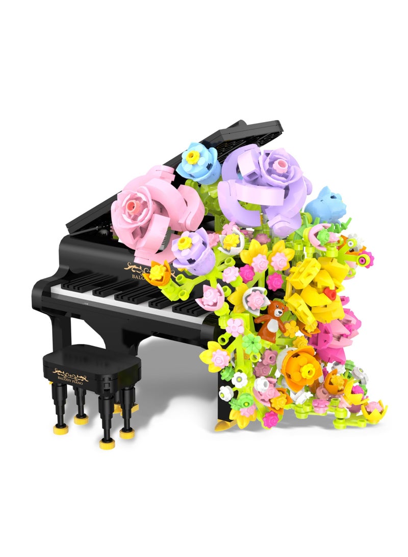إكسفور بيانو باقة الزهور الديكور المعماري، مجموعة البناء باقة الزهور مع مصابيح، نبات الجرس الزهور المحاكاة، ديكور منزل عيد الحب، الهدايا الكبار فن المائدة (860 قطعة) - Image 1
