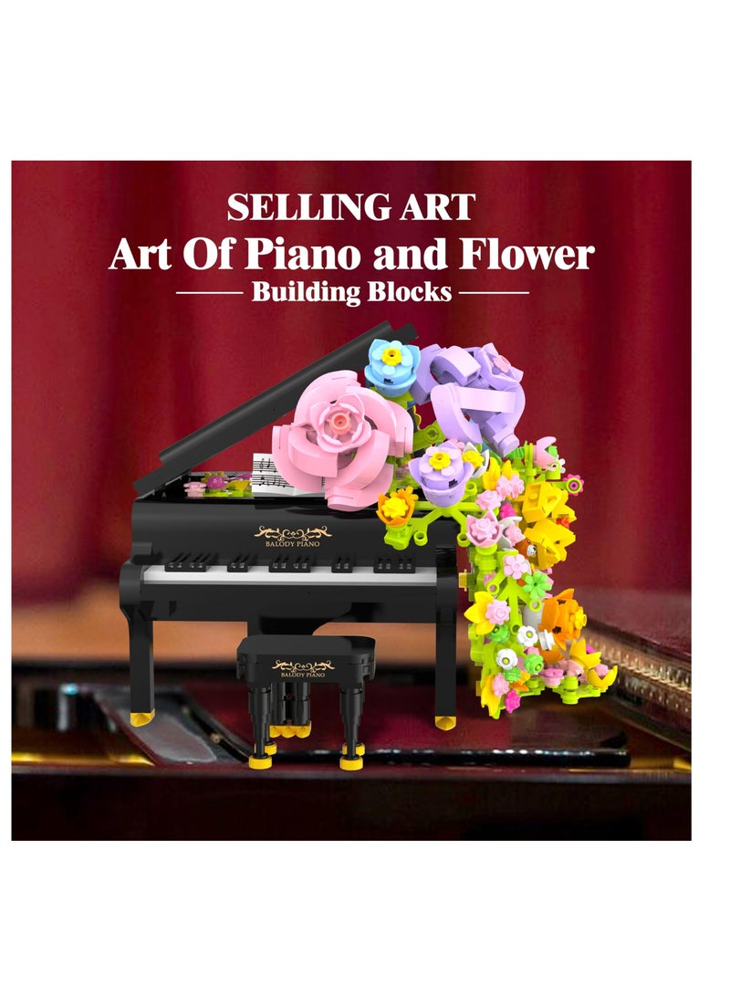 إكسفور بيانو باقة الزهور الديكور المعماري، مجموعة البناء باقة الزهور مع مصابيح، نبات الجرس الزهور المحاكاة، ديكور منزل عيد الحب، الهدايا الكبار فن المائدة (860 قطعة) - Image 2