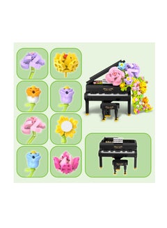 Excefore Piano Flower Bouquet Building Decoration Set, Flower Bouquet Building Kit with Lights, Artificial Flowers with Roses Campanula, Home Decoratiion Valentines Day, Gifts Table Art for Adults (860pcs)  - Image 3