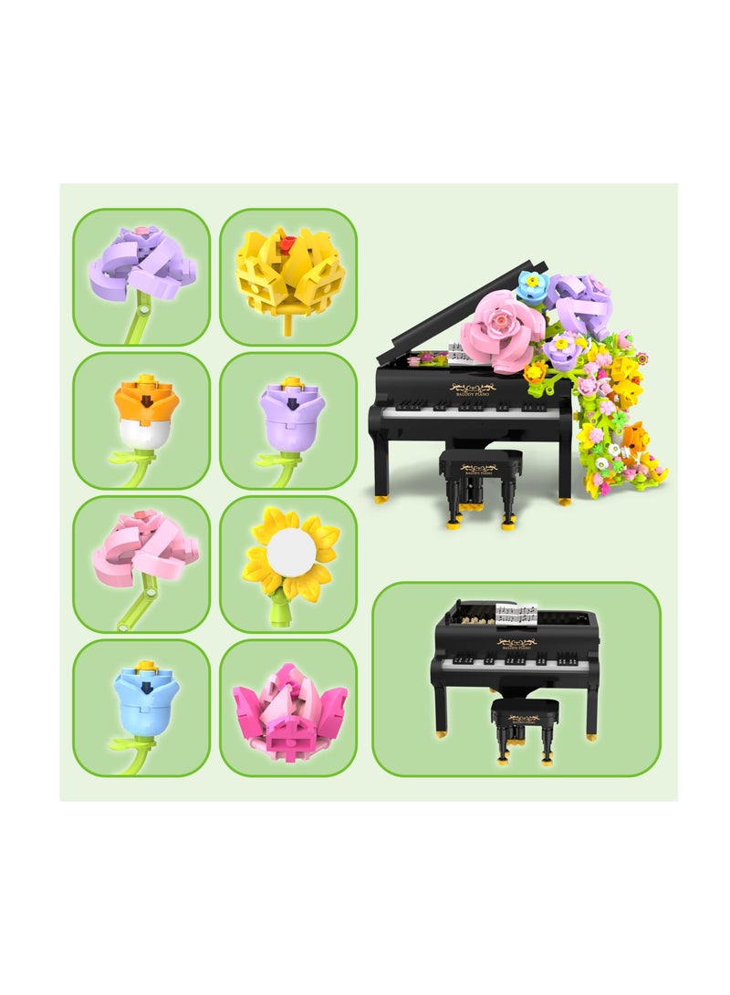 إكسفور بيانو باقة الزهور الديكور المعماري، مجموعة البناء باقة الزهور مع مصابيح، نبات الجرس الزهور المحاكاة، ديكور منزل عيد الحب، الهدايا الكبار فن المائدة (860 قطعة) - Image 3