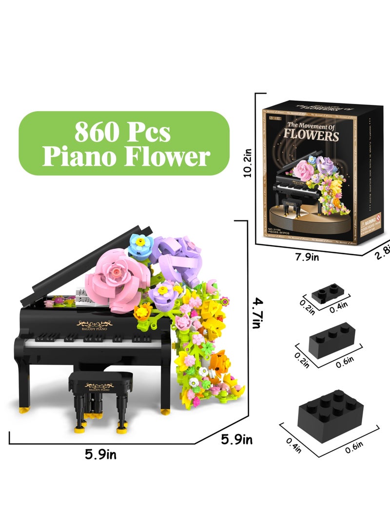 إكسفور بيانو باقة الزهور الديكور المعماري، مجموعة البناء باقة الزهور مع مصابيح، نبات الجرس الزهور المحاكاة، ديكور منزل عيد الحب، الهدايا الكبار فن المائدة (860 قطعة) - Image 5