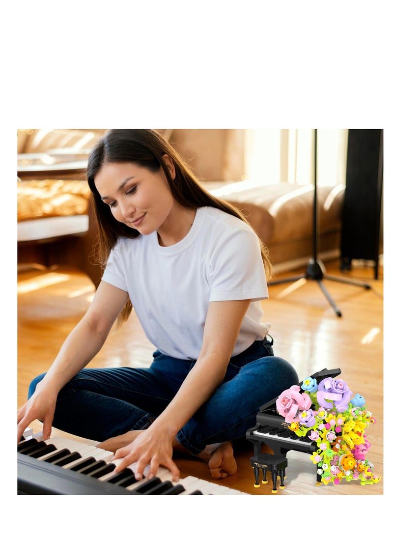 إكسفور بيانو باقة الزهور الديكور المعماري، مجموعة البناء باقة الزهور مع مصابيح، نبات الجرس الزهور المحاكاة، ديكور منزل عيد الحب، الهدايا الكبار فن المائدة (860 قطعة) - Image 4